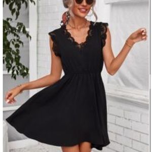 SHEIN Lace Trim Flared Hem Dress